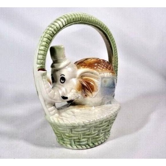 Vintage Lusterware Glaze Elephant Basket Mid-Century Porcelain #1906 Brazil - Picture 2 of 9